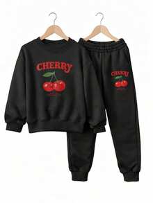 conjunto 2 piezas pants y sudadera con estampado cherry tela afelpada - Negro - Ver 4