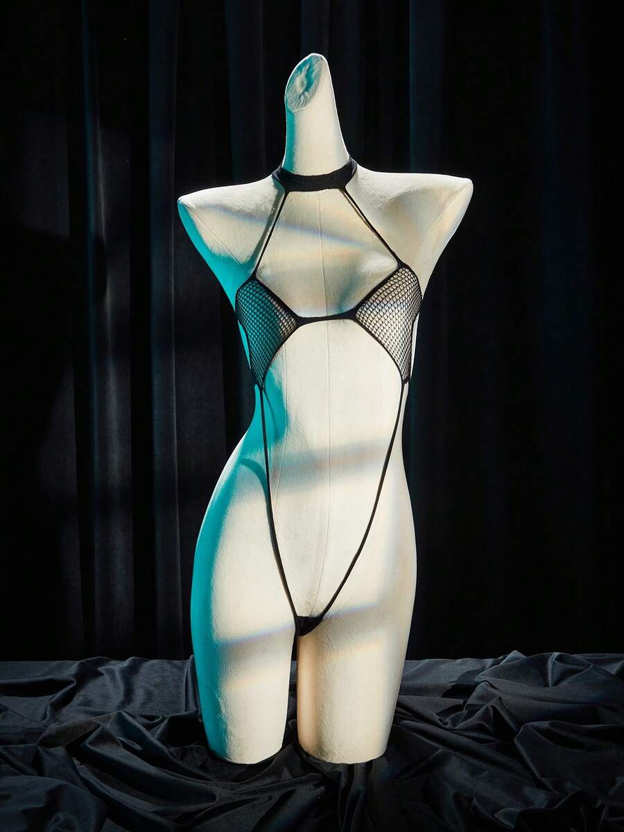 SpicyHot Macacão Sexy e Charmoso de Malha Transparente Preta de Alta Elasticidade Estilo Y2K para Mulheres - Preto - Visão 1