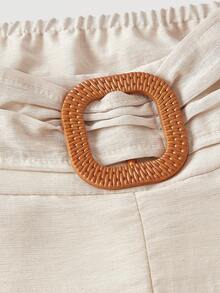 SHEIN MOD Quần ống rộng màu trơn dành cho nữ, thích hợp mặc mùa xuân/hè, ngày Valentine, hẹn hò, đi biển, nghỉ hè, chất liệu vải lanh, mặc hàng ngày, đi học và đi làm, phong cách retro, thanh lịch, thoải mái, boho, ống rộng, kiểu phương Tây, phù hợp đi làm, phong cách cổ điển. - Màu be - Xem 5