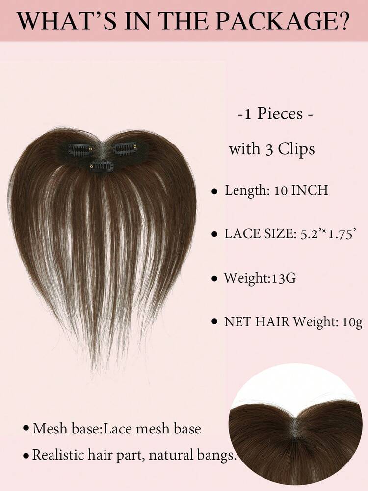 10Inch Hair Toppers For Women Real Human Hair Lace Size 5.2*1.75Inch,Forehead Hairline Hair Piece,For Daily Use, Invisible And Seamless, Easy To Wear. - S2 - View 3