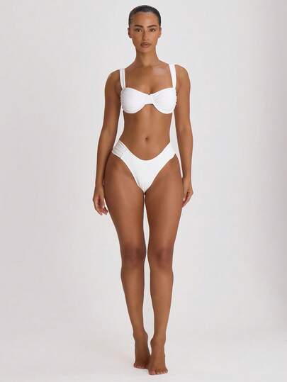 Musera Resort Ruched Side Cheeky Fit Bikini Bottoms Swim Vacation Holiday Summer Travel Beachwear Beach BasicS Wedding Swimwear Solid Colour Resort Core Sexy White