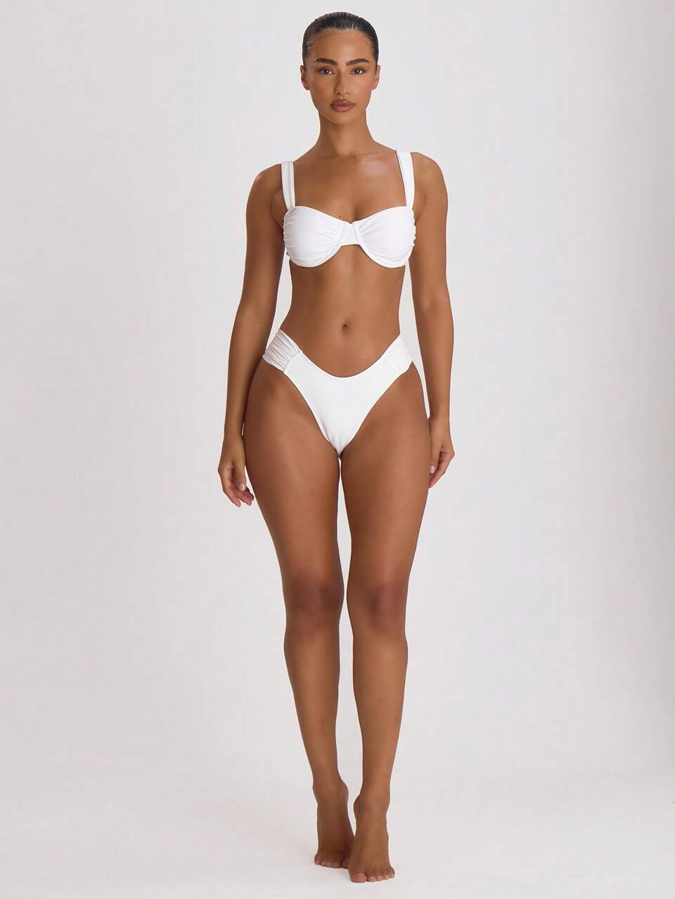 White Ruched Side Cheeky Fit Bikini Bottoms