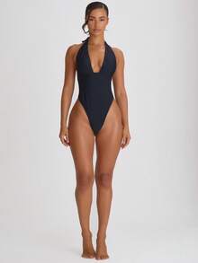 Musera Resort Áo tắm cổ yếm buộc dây sau gáy, kiểu dáng gợi cảm, thích hợp cho kỳ nghỉ hè, du lịch, đồ bơi cơ bản, màu trơn, đồ bơi nghỉ dưỡng, đồ bơi cơ bản. - màu đen - Xem 1