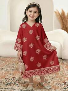 红色，传统优雅高贵的金色花卉印花，适合年轻女孩休闲简约的传统阿拉伯连衣裙，适合春夏日常穿着、节日庆典、外出游玩。优雅高贵的长袖阿拉伯长裙，可作祈祷服，穿着舒适，休闲百搭，尽显度假风情。端庄的卡夫坦长袍，儿童阿拉伯长袍。 - 白色 - 查看 3