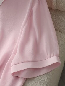 GlowEve CURVE Áo sơ mi nữ cỡ lớn tay ngắn cổ ve áo phối màu, cài một hàng khuy, kiểu dáng thường ngày. - Màu Hồng baby - Xem 7