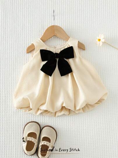 Cozy Pixies Baby Girl Contrast Color Bow Round Neck Sleeveless Vest, Versatile & Comfortable