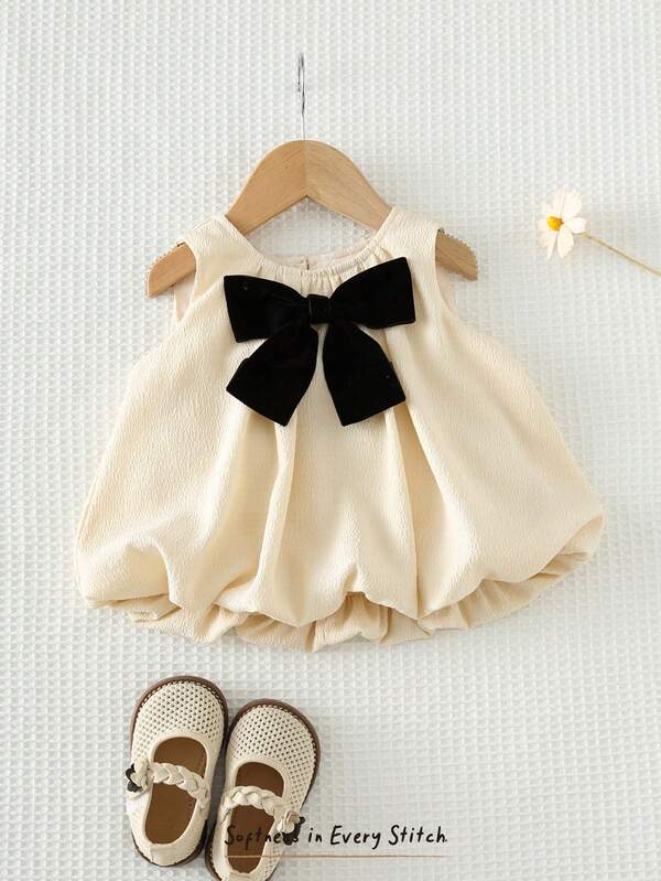 Cozy Pixies 女婴撞色蝴蝶结圆领无袖背心，百搭舒适