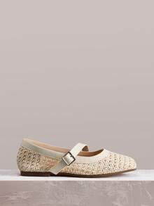 Styleloop Women Shoes Holiday Style Woven Shoes Noodle Belt Women's Flat Single Shoes Holiday Style Wear BOHO Wear American Retro Style Bohemian Style Western Style Music Festival Wear Party Wear Flat Women's Shoes - Apricot - View 4