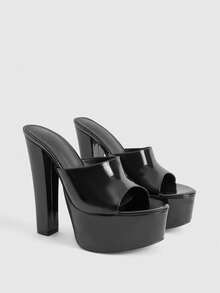 CUCCOO LuxiPop Giày cao gót đế dày mũi tròn dành cho nữ, chất liệu da PU, chống thấm nước, thời trang và thoải mái, thích hợp mang hàng ngày hoặc dự tiệc. - màu đen - Xem 3