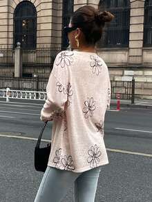 DAZY Camiseta de mujer de corte holgado con cuello redondo y estampado floral - Beis - Ver 6