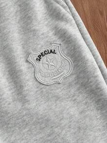 SWAVVY Herrbyxor med bokstäver och dragsko i midjan, vida ben och lösa passform - Grå - Visa 6