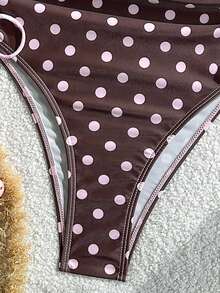 Swim Mod-D 女士波点随机印花细肩带系带连体泳衣，春夏款 - 彩色 - 查看 7