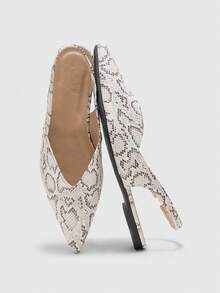CUCCOO BIZCHIC Snake Skin Mule Slippers, Grey & White Textured Minimalist Pointed Toe, Suitable For Commuting And Dating, Low-Key Wild Vintage High-End Feel - snake pattern - View 10