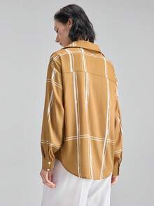 Ontre 2026SS New Striped Print Long Sleeve Fashionable Versatile Women Shirt, Spring/Summer - Brown - View 5