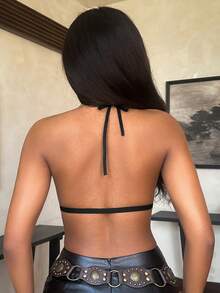 Leopard Print Lingerie Set, Comfortable 3-Piece Sexy Halter Tie Lingerie - Multicolor - View 2