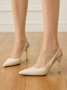 CUCCOO SZL 杏色尖头细高跟后系带露跟高跟鞋，简约时尚女式高跟鞋，适合婚礼、派对、宴会等场合。 - 米色 - 查看 4