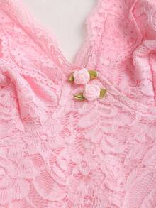 Sweetra Thanh lịch, lãng mạn, nữ tính, dễ thương, cổ điển, gợi cảm, thích hợp cho kỳ nghỉ, hẹn hò, tiệc tùng, mua sắm, ở nhà. Đầm hai dây cổ chữ V thắt eo hở lưng bằng ren hoa, màu hồng, thích hợp cho mùa xuân/hè/thu. - Hồng - Xem 5