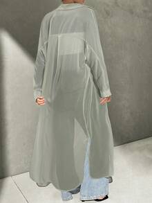 Firerie White Chiffon Sun Protection Shacket For Women, Mid-Length Loose French Style Lightweight Blouse, Summer,Summer Top - Green - View 2
