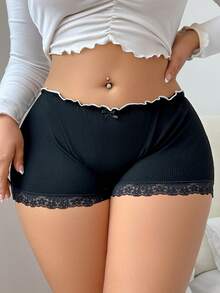 PetitDoll 3 条装大码女式棉质内裤，带蕾丝裤脚和荷叶边腰带，休闲 - 彩色 - 查看 4