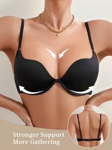 1 chiếc áo ngực nữ NudeFit màu trơn, cúp ngực không tháo rời, có gọng và dây đeo có thể tháo rời. - màu đen - Xem 1