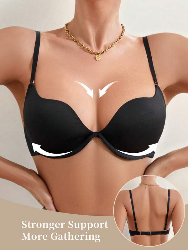  1pc NudeFit Women's Solid Color Non-Removable Molded Cup Underwire Bra With Detachable Straps