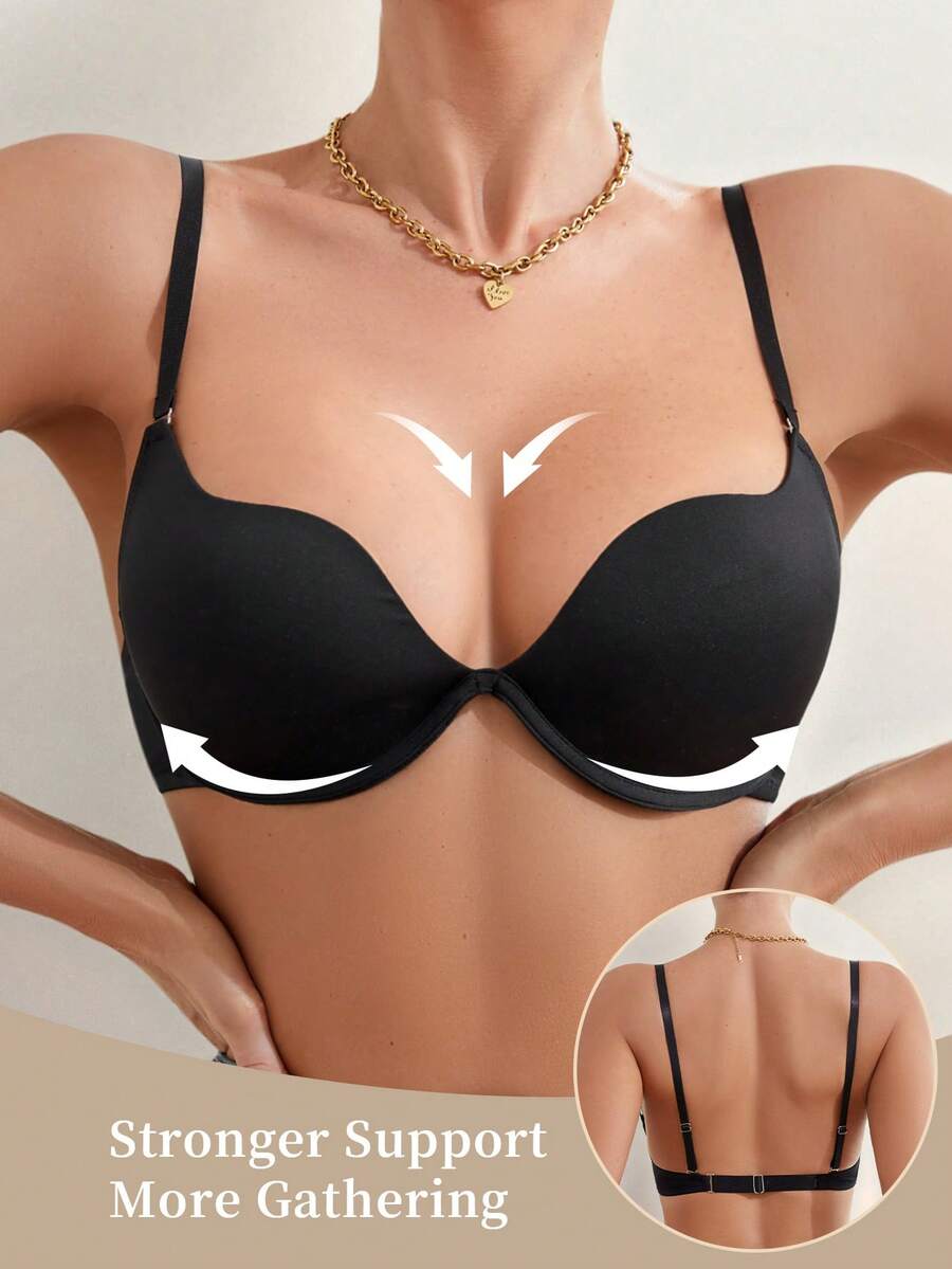 1 chiếc áo ngực nữ NudeFit màu trơn, cúp ngực không tháo rời, có gọng và dây đeo có thể tháo rời. - màu đen - Xem 1
