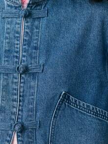 Nöista Denim Jacket With Oriental Style Button, Regular Fit, Mao Collar And Front Pockets, Chinese Style Jacket. Spring, Summer Outfit, Casual Outfit For Women. - Medium Wash - View 7