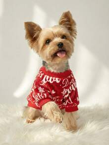 PETSIN 1 Pc Pet Dog/Cat Red Flannel Snowflake & Letter Print Warm Crew Neck Sweatshirt, Unisex Design - Multicolor - View 4