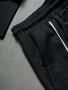 PAVTROS 男士休闲字母印花T恤短裤套装，夏季，男士字母印花圆领短袖休闲T恤和抽绳腰带短裤套装，春夏皆宜，夏季，度假，复古，外出，派对，节日，送给男友的礼物，街头风，运动 - 黑色 - 查看 6