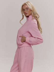 MUSERA High Neck Zip Through Waffle Jacket Coord Top Only Cute Girly Sexy Spring  Going Out Daily Sugar Swizzle Summer - Baby Pink - View 3
