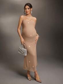 Cheriluna Maternity Maternity Solid Color Fitted Elegant Fashion Jumpsuit - Apricot - View 6