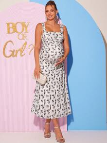 Loomaby Maternity Ditsy Floral Fitted Elegant Sleeveless Dress Dress Gender Reveal Dress Maternity Dress Baby Shower Dress - Multicolor - View 10