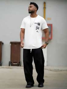 Heavens Edit 男士卡通人物与口号印花圆领短袖休闲 T 恤 - 白色 - 查看 1