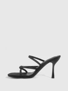 CUCCOO SZL Women's Solid Color Square Toe Elegant High Heel Sandals, Summer Summer Shoes - Black - View 11