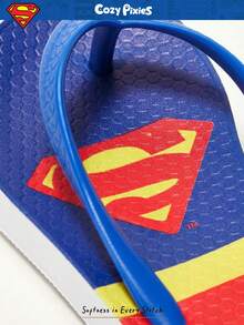 SUPERMAN X Cozy Pixies 1 Pair Summer Print Non-Slip Breathable Round Toe Flip Flops Toddler/Kids Beach Sandals - Blue - View 4