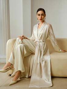 MOTF FRENCH ELEGANT LUXURY CONTRAST LACE CASUAL VACATION JACKET - Cream - View 6