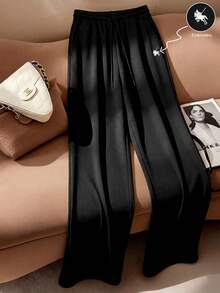 GlowEve Women's Casual Embroidered Sweatpants For Commuting And Street Wear, Summer - Black - View 3