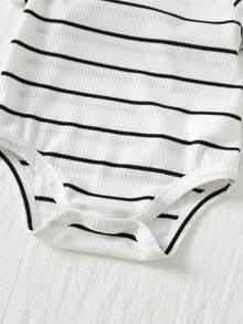 Cozy Pixies 2pcs Baby Boy Striped Pattern Knit Soft Round Neck Long Sleeve Romper Set, Versatile & Comfortable - Multicolor - View 6