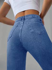 SHEIN Cottnline 女裝休閒直筒牛仔褲 - 淺色水洗藍 - 查看 3