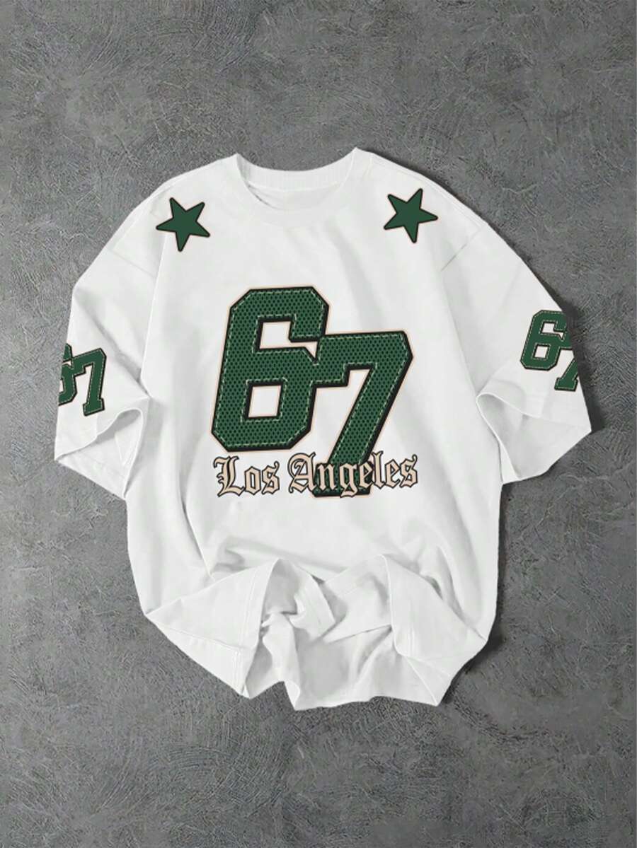 GENIUS ODE 男士极简印花圆领短袖T恤 - 白色 - 查看 1