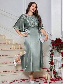 Ellevyn 大码优雅派对刺绣网纱拼接连衣裙 - 綠色 - 查看 12