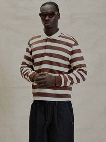 Musero Long Sleeve Regular Fit Collared Contrast Panel Striped Polo Hidden Placket Top Spring Summer Essentials - Multicolor - View 5