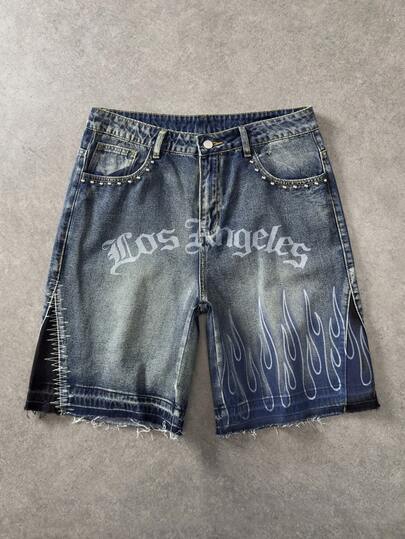 ROMWE MEN Men's Fashion Casual Denim Shorts With Belt Loops, Versatile For Summer