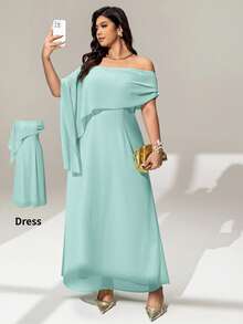 Auralis Váy suông cổ thuyền trễ vai mới ôm vừa vặn có dây thắt lưng bồng bềnh, váy/khăn choàng màu xanh bạc hà thanh lịch có tay áo thác nước, thích hợp cho sinh nhật, tiệc tùng, cocktail, đa năng, xuân/thu, cỡ lớn - Màu xanh Bạc hà - Xem 4