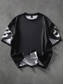 Manfinity EMRG 男士印花T恤，时尚百搭，适合日常穿着 - 黑色 - 查看 2