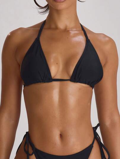 Musera Resort Triangle Halterneck Tie Bikini Top Swim Vacation Holiday Summer Travel Beachwear Basics Solid Colour Swimwear Resort Core