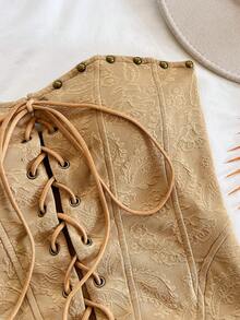 Soleia Áo croptop da lộn gợi cảm, kiểu dáng buộc dây, đính đinh tán, thích hợp cho kỳ nghỉ, hẹn hò, tiệc trà chiều, du lịch, lễ hội âm nhạc, phong cách boho, du thuyền, bãi biển, mùa hè. - Màu Khaki - Xem 6