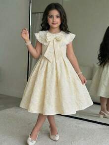 SHEIN Young Girl Ditsy Floral Ruffle Hem Casual Dress - Yellow - View 2