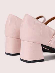 CUCCOO DOLLMOD Women's Light Pink Textured Round Toe Bow Decor Mary Jane Shoes, Sweet & Cute Style For Daily, Dating, Commuting - Pink - View 9