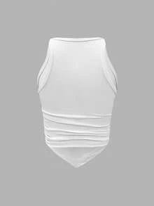 SHEIN ChicEase Multi-Color Set Of Camisole Tops With V-Shaped Hem And Pleated Back 3 Pack Tops Tank Tops Women Women's Tank Tops Ribbed Tank Tops Ribbed Tops Tight Tops - Multicolor - View 8